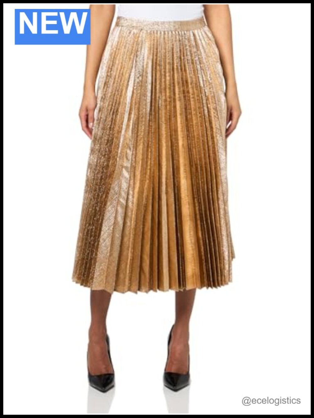 Women's Gold Faye Pleated A-Line Skirt Below Knee Side Zip Formal